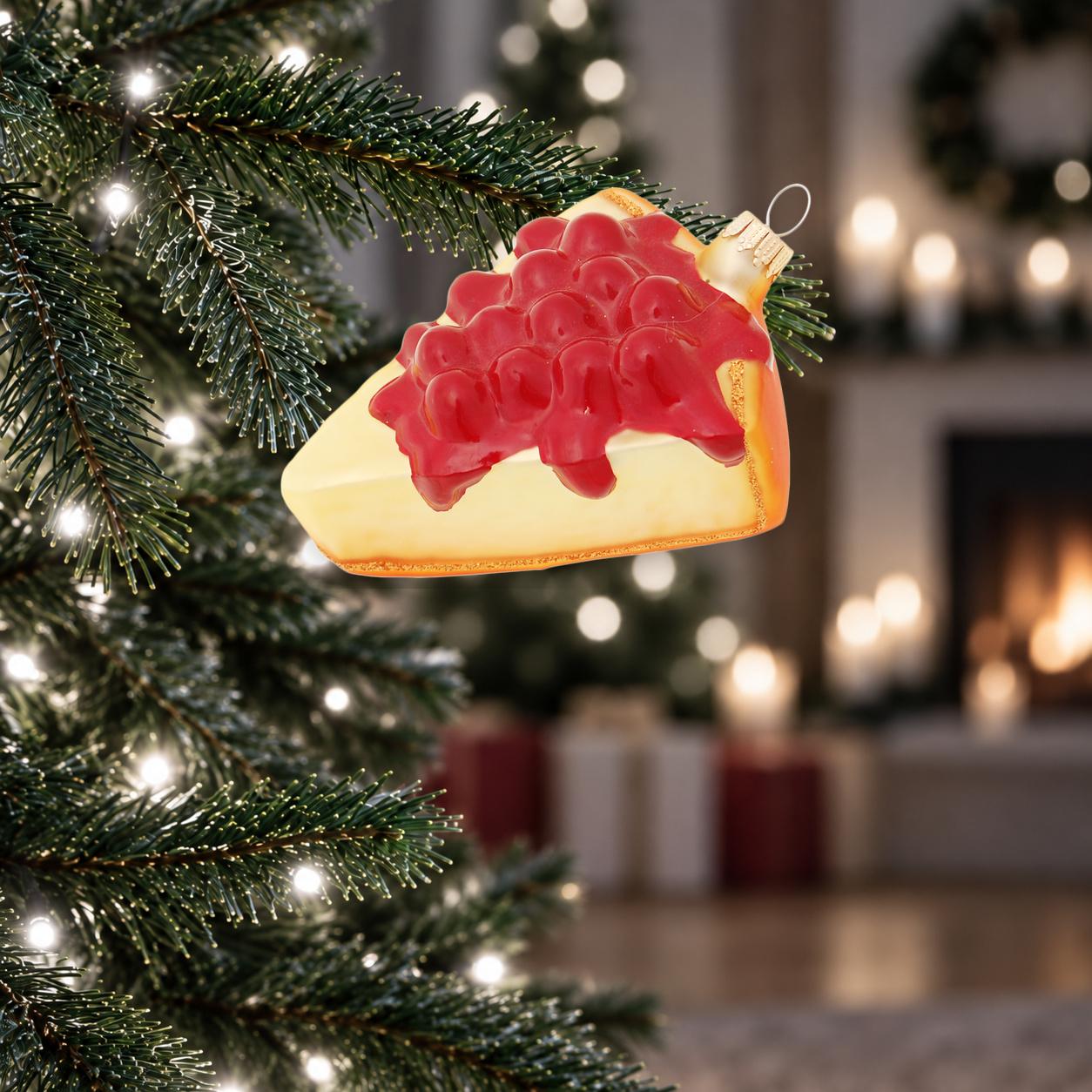 Baumschmuck K�sekuchen mit Kirschen Goldfarbig 9cm