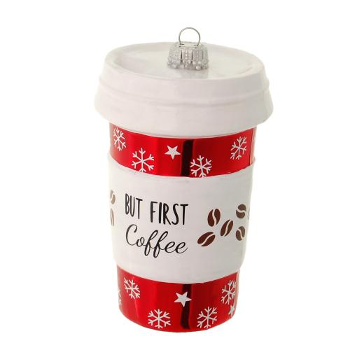 Braun/Wei 11cm Becher fr Coffee to go, Glasornament, mundgeblasen und handdekoriert