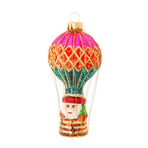 Multicolor 11cm Weihnachtsmann im Ballon, Glasornament, mundgeblasen und handdekoriert, mit Perldraht umsponnen