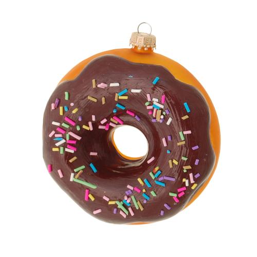 Braun 11cm Amerikanischer Donut aus Glas, mundgeblasen und handekoriert