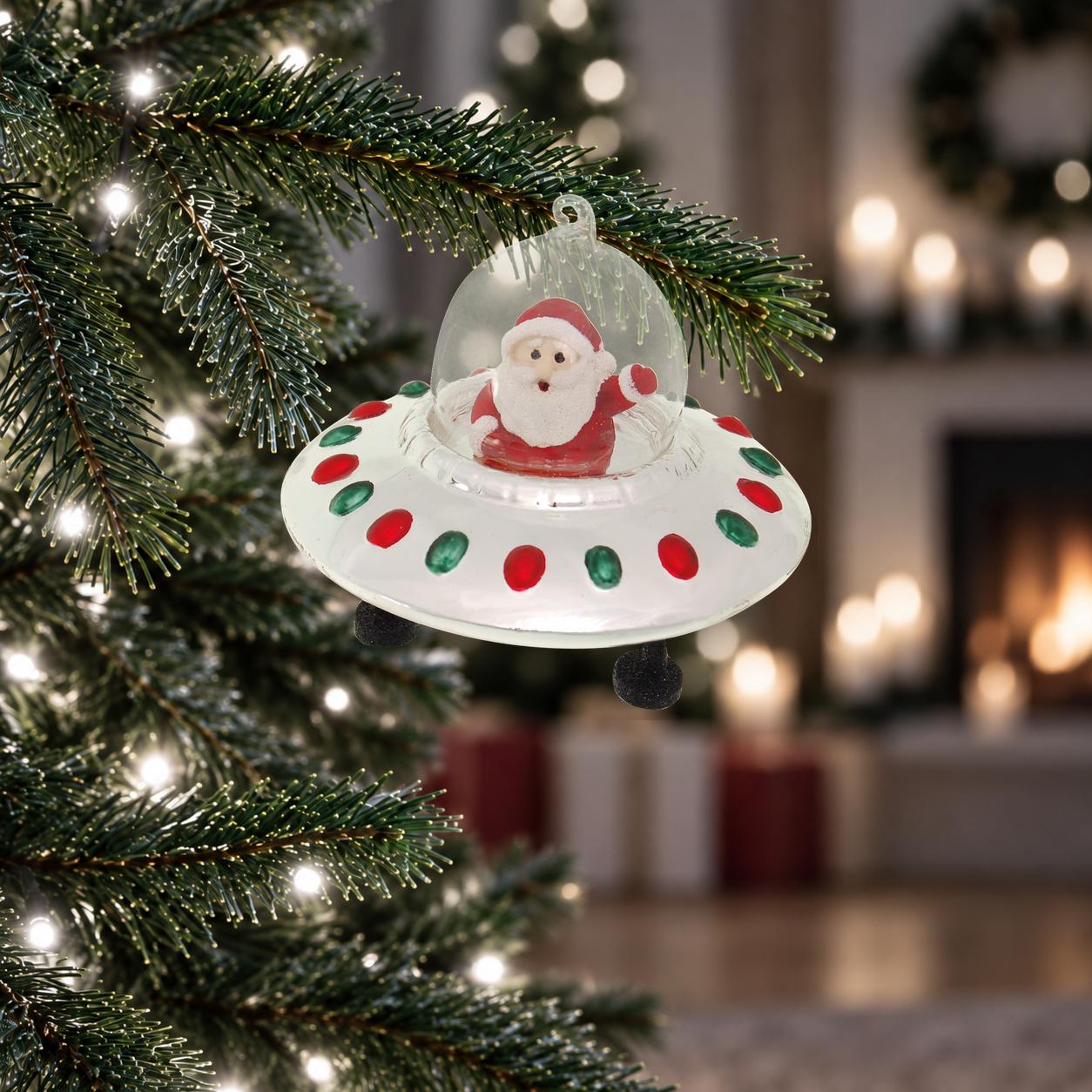Baumschmuck Santa im UFO Silberfarbig 10cm