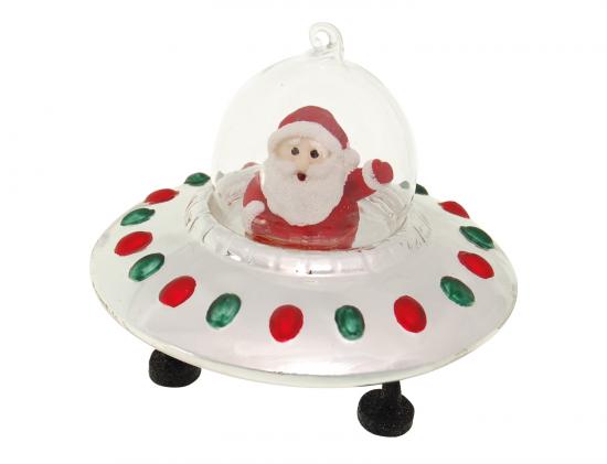 Multicolor 12cm Santa im UFO, Glasornament, mundgeblasen und handdekoriert