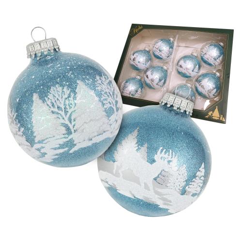 Hellblau 7cm Glaskugelset Winterwald mit Innenglitter2-fach