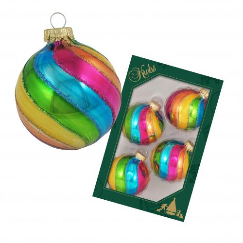 Multicolor 7cm Glaskugel handdeko Streifendesign mit Glitter