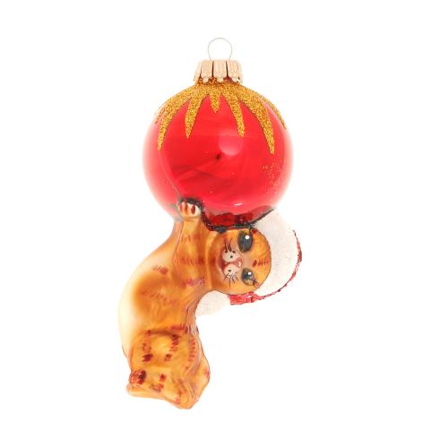 Katze Charly mit Santa Mtze und Weihnachtskugel, multicolor, 12cm