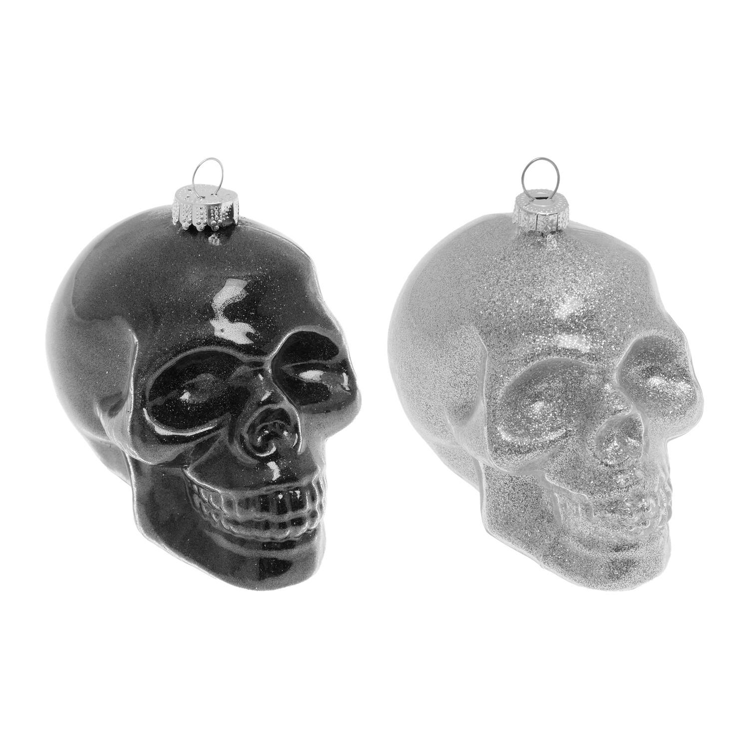 Baumschmuck Totenkopf-Set Schwarz 9cm
