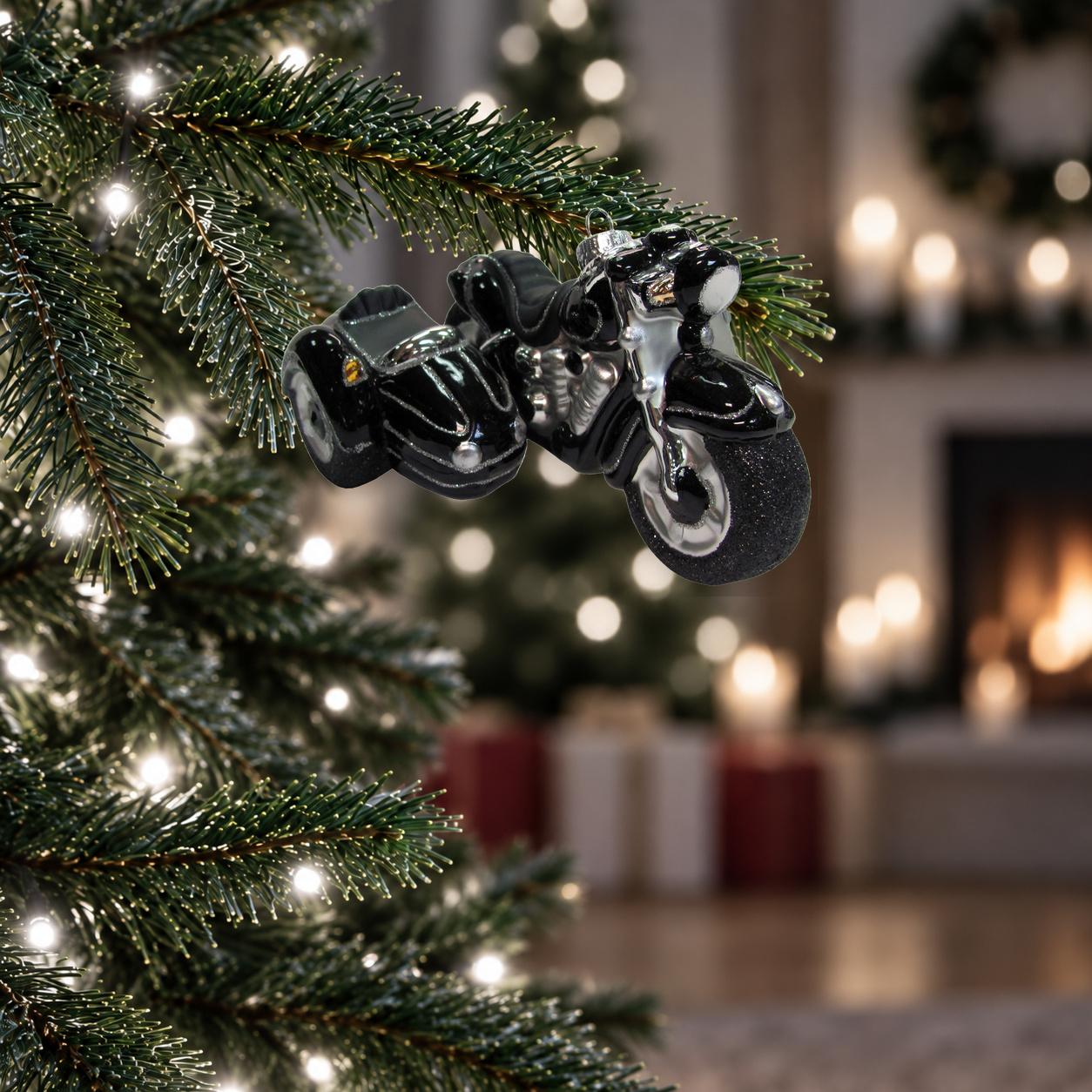 Baumschmuck Motorrad mit Beiwagen Schwarz 14cm
