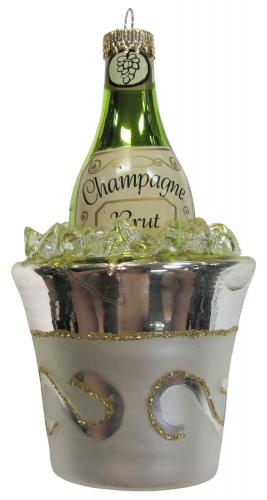 Champagner mit Kühler aus Glas 14 cm mundgeblasen und handekoriert