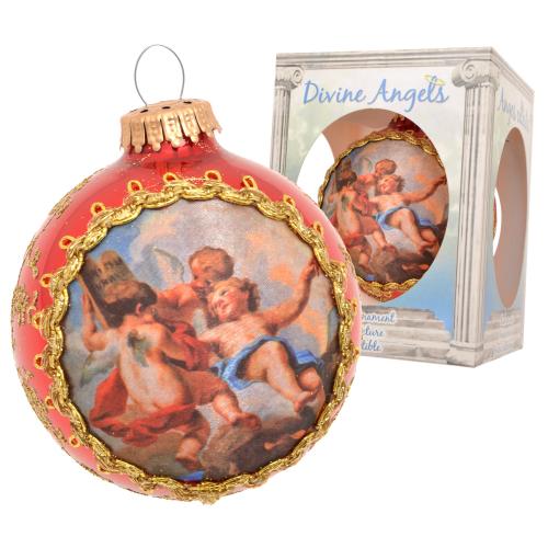 Weihnachtskugel Seidenbild Engelskinder Rot 8cm