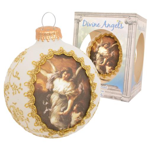 Weihnachtskugel Seidenbild Engel und Engelskind Wei 8cm