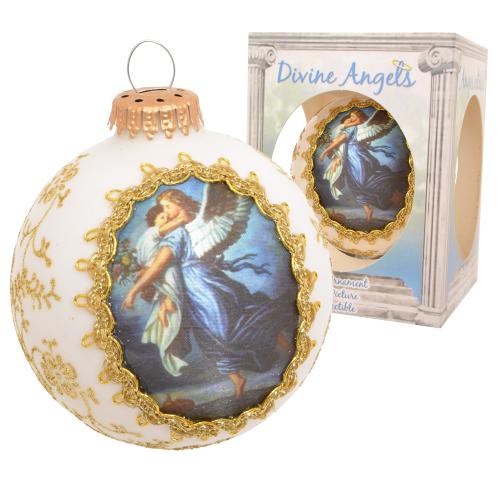 Weihnachtskugel Seidenbild Engel mit Kind Wei 8cm