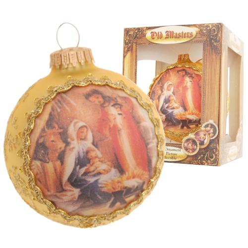 Gold matt 8cm Seidenbildkugel Heilige Szene