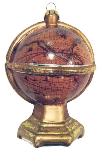 Antiker Globus 11cm Glasornament, mundgeblasen und handekoriert