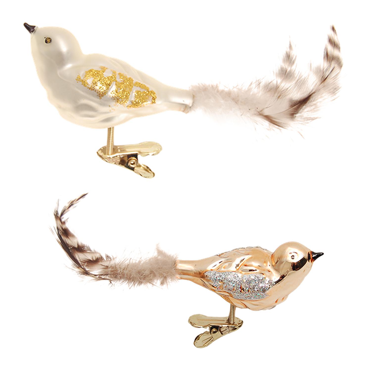 Baumschmuck Waldv�gel Ivory Goldfarbig 9cm