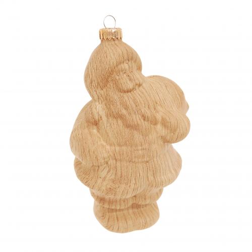 Spezial Glasornament Santa in Holzoptik, Hellbraun Satin, 11 cm