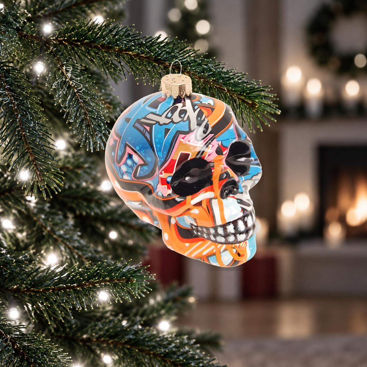 Baumschmuck Graffiti Totenkopf Mehrfarbig 9cm