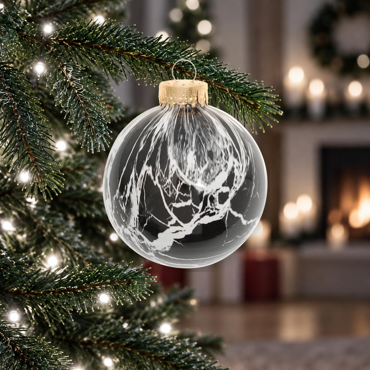 Weihnachtskugel Marmoroptik Schwarz 8cm