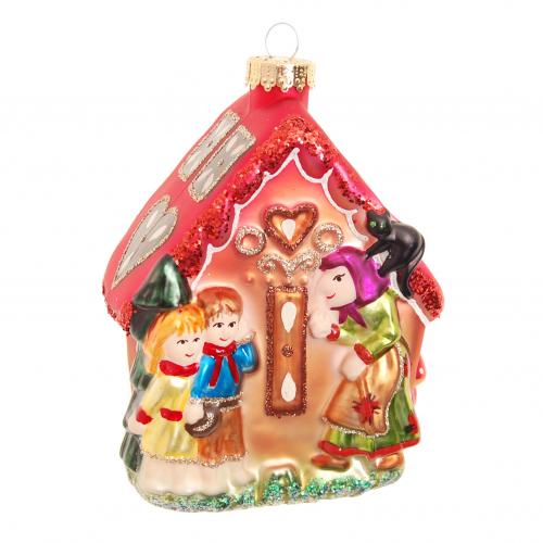 Glasornament Lebkuchenhaus mit Hexe, Hnsel & Gretel, Multicolor, 13cm