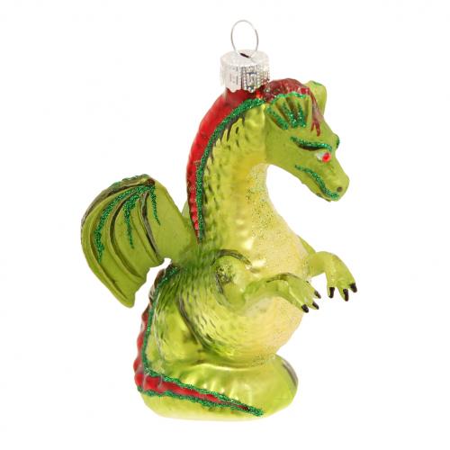 Glasornament Drache, Grn Glanz, 12cm