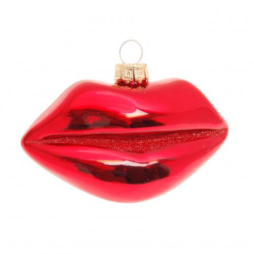 Glasornament Große Rote Lippen, Rot glanz, 9cm