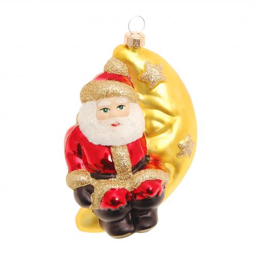 Glasornament Santa mit Mond, Multicolor, 12cm