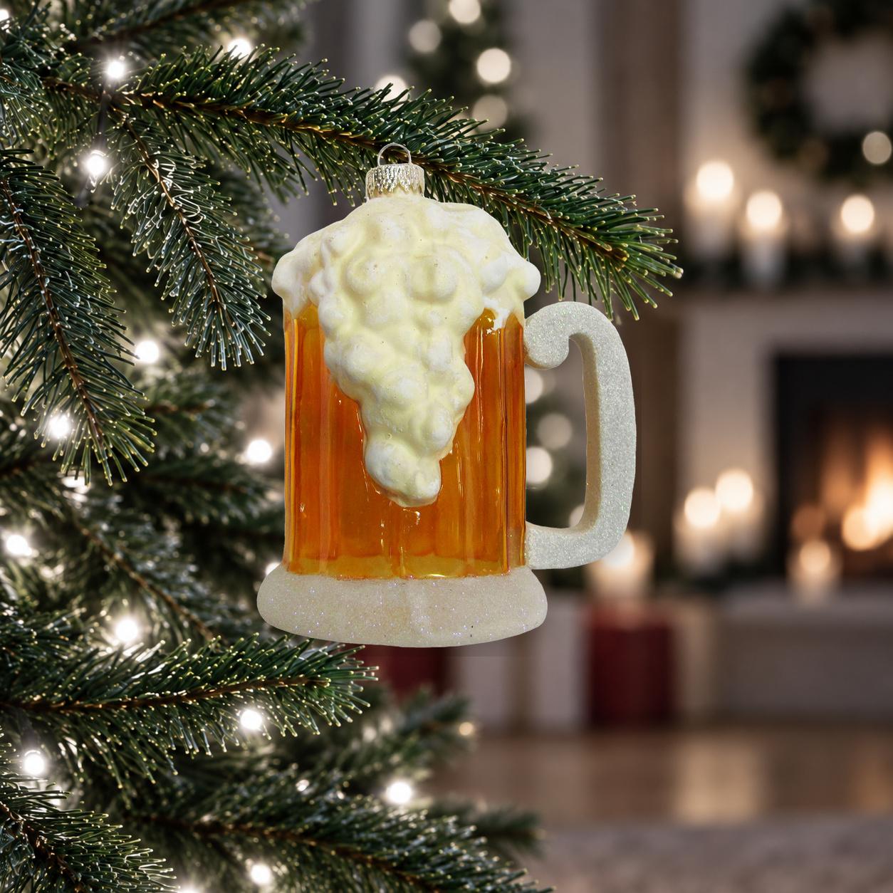 Baumschmuck Bierkrug Schaumi Goldfarbig 11cm