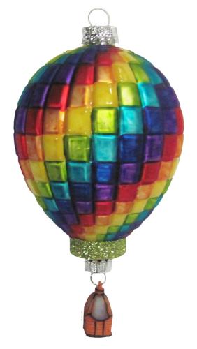 Multicolor 14cm Heißluftballon Glasornament, mundgeblasen und handekoriert
