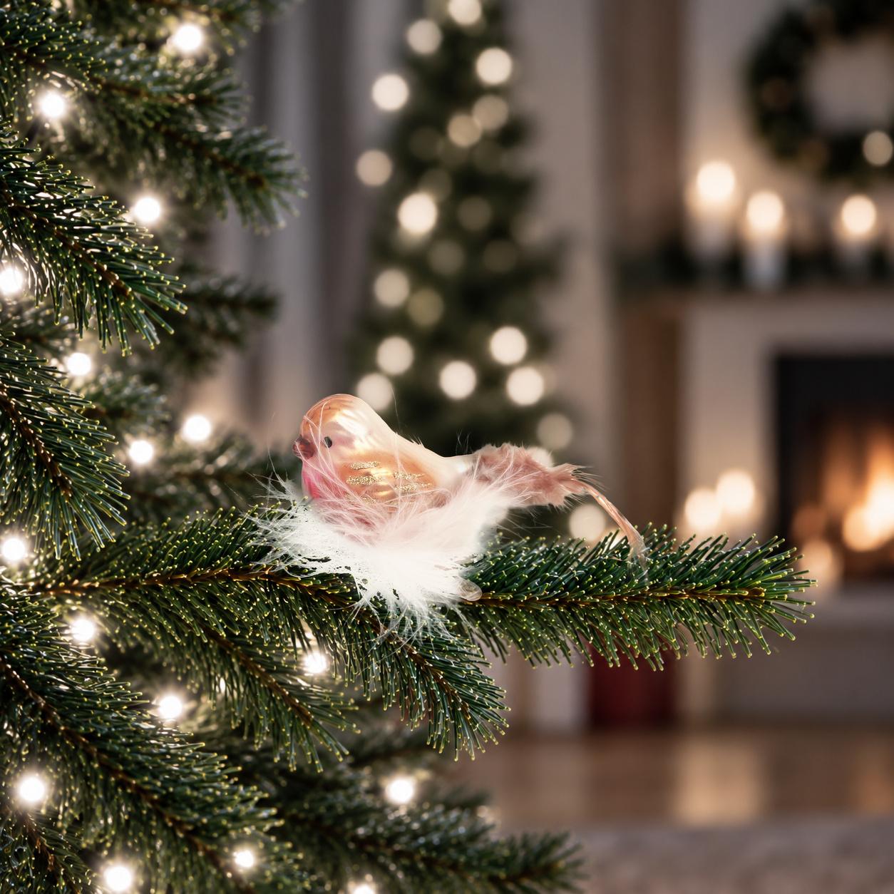 Baumschmuck Vogel mit Federnest Braun 6cm