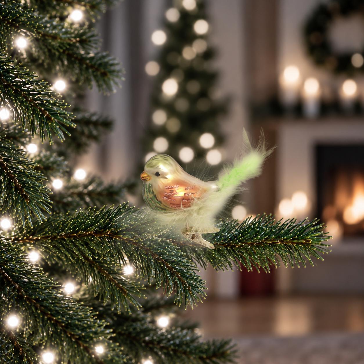 Baumschmuck Vogel mit Federnest Gr�n 6cm