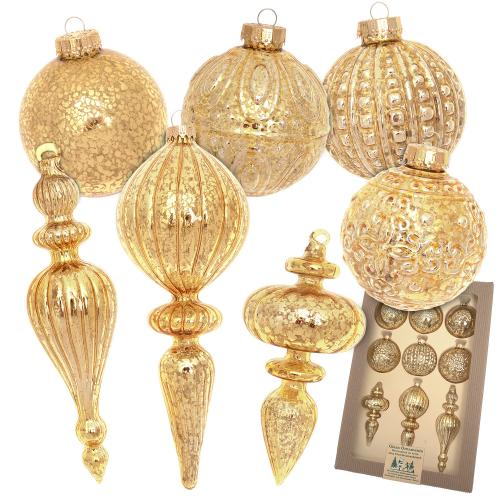 Antikes Mercury Glas Sortiment, Gold, 8cm