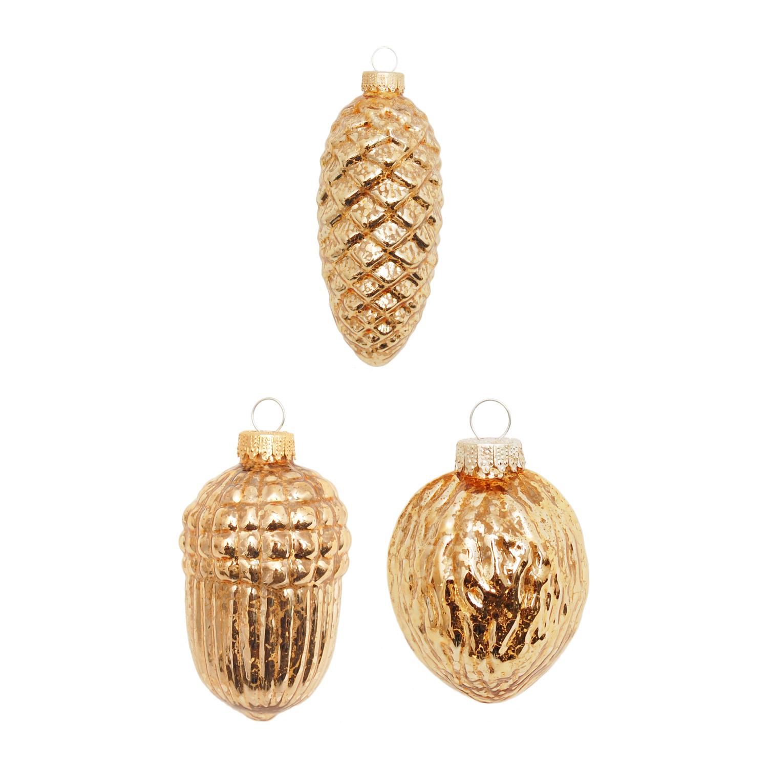Baumschmuck N�sse und Zapfen Antik Goldfarbig 10cm