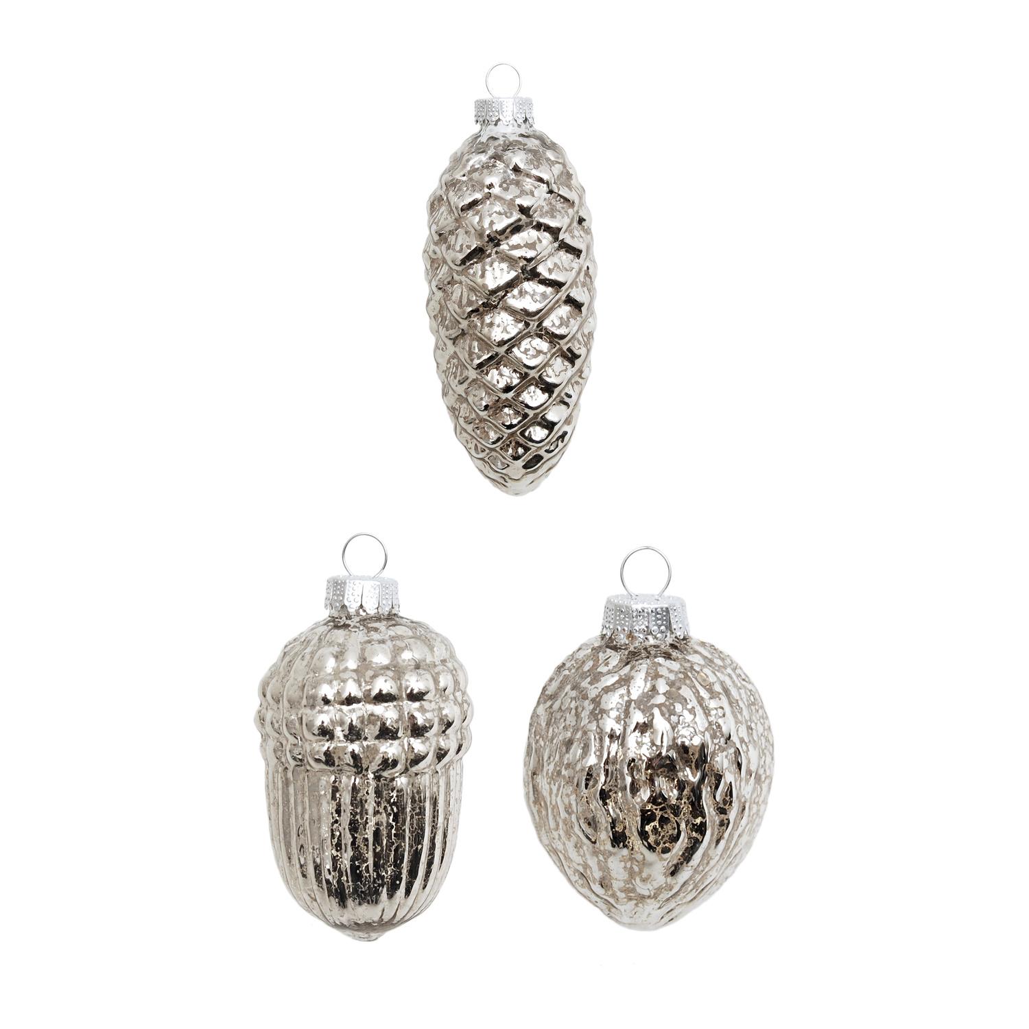 Baumschmuck N�sse und Zapfen Antik Silberfarbig 10cm