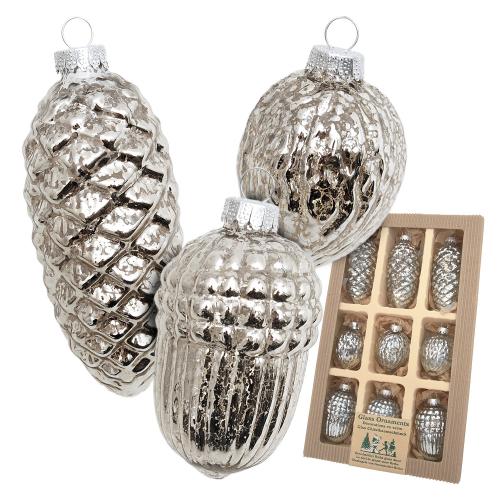 Baumschmuck Nsse und Zapfen antik silberfarbig 10cm