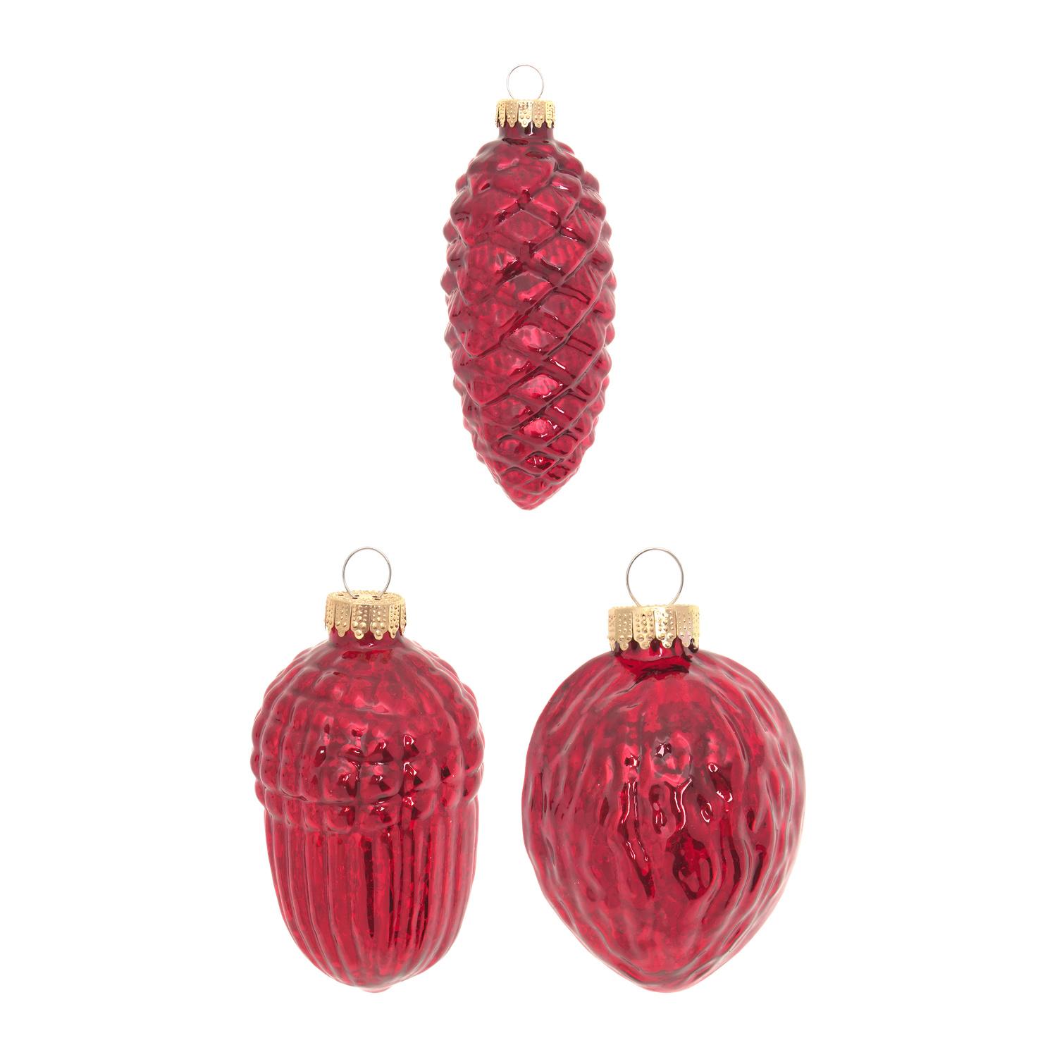 Baumschmuck N�sse und Zapfen Antik Rot 10cm
