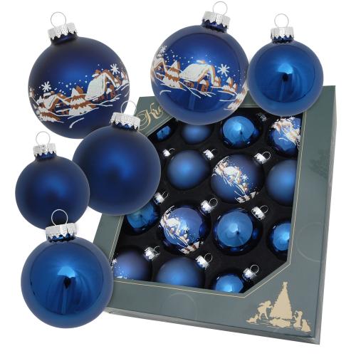 Kugelsortiment Verschneites Dorf, Cobalt Blau Glanz/Matt, 5-8cm