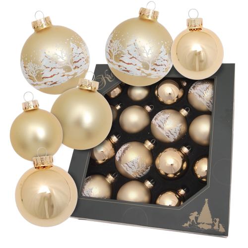 Weihnachtskugeln Winterwald Set Goldfarbig 7cm