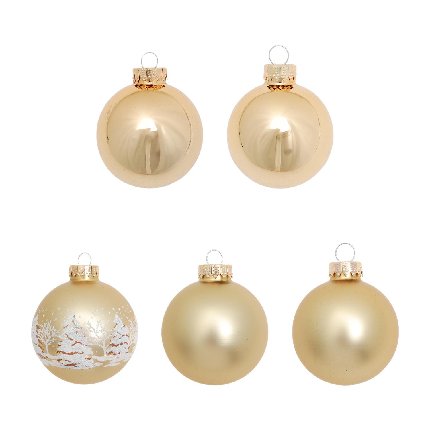 Weihnachtskugeln Winterwald Set Goldfarbig 7cm