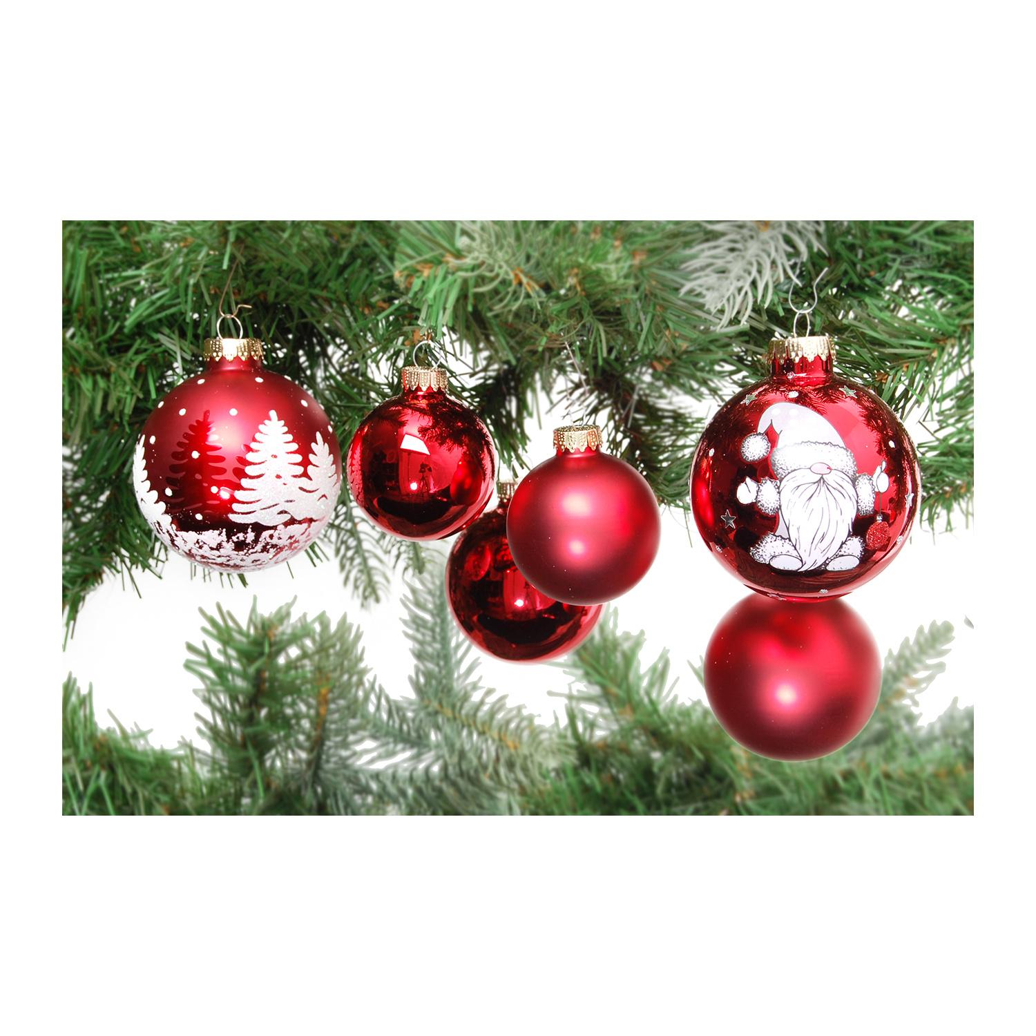 Weihnachtskugeln Tanne und Gnome Rot 7cm