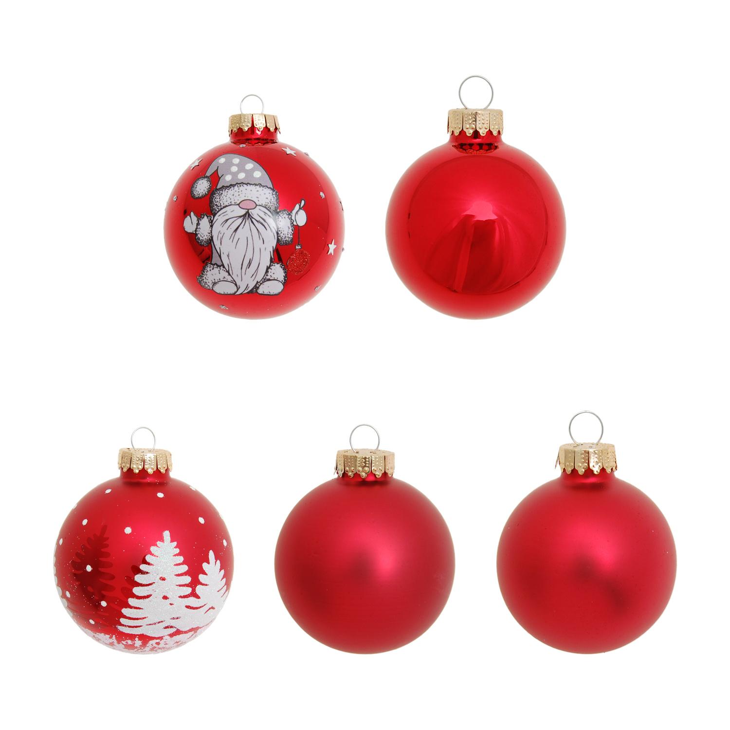 Weihnachtskugeln Tanne und Gnome Rot 7cm