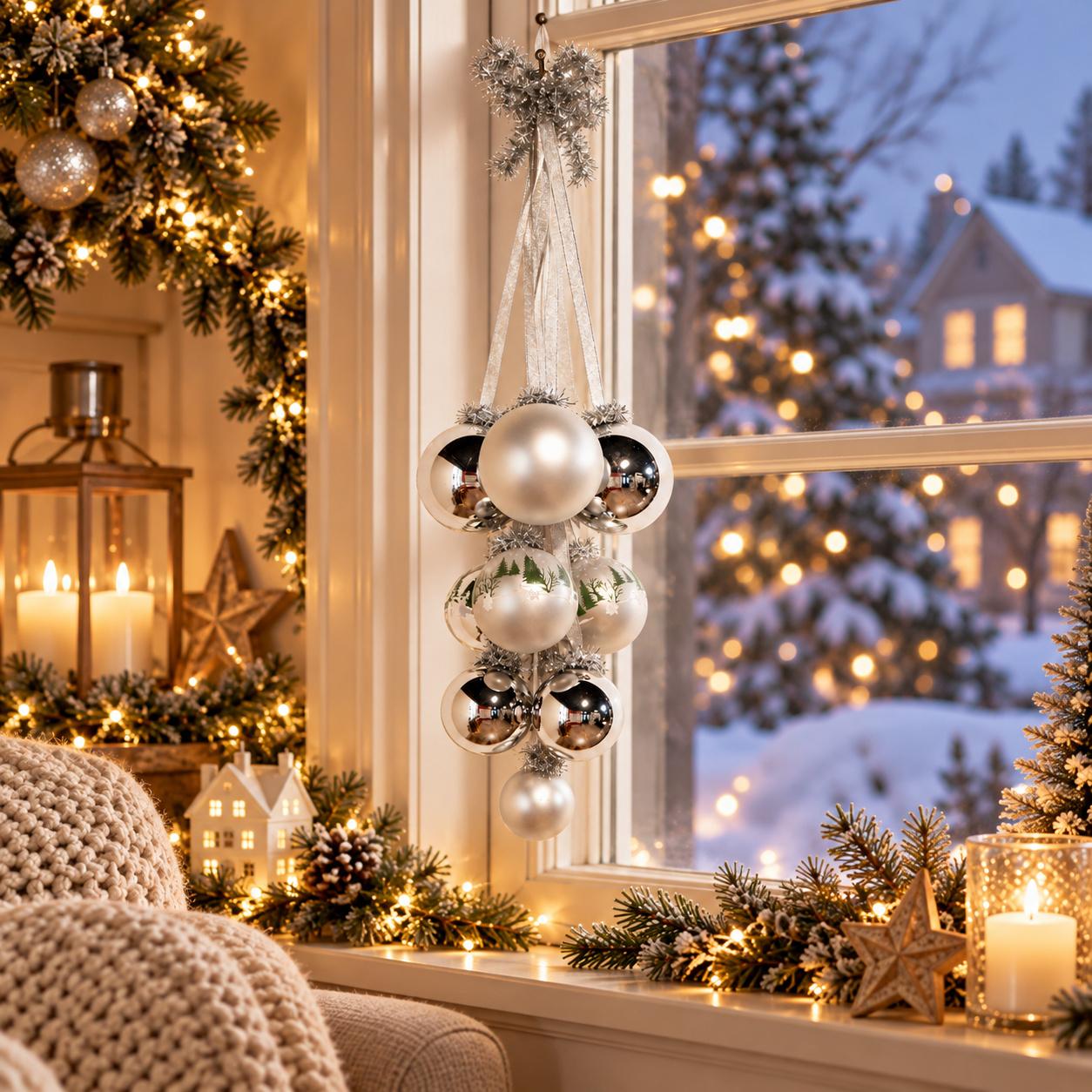 Weihnachtsdekoration Kugelgeh�nge Winterwald Silberfarbig 27cm