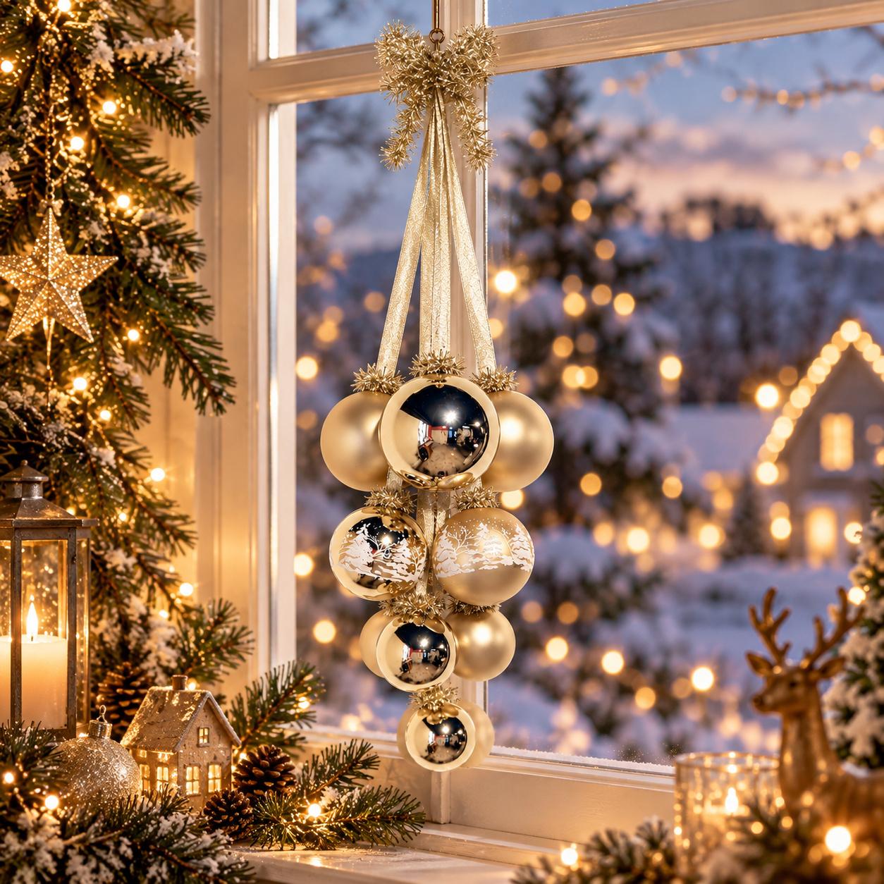 Weihnachtsdekoration Kugelgeh�nge Winterwald Goldfarbig 27cm