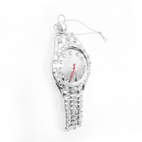 Baumschmuck Uhr mit Strasssteinen silberfarbig 10cm