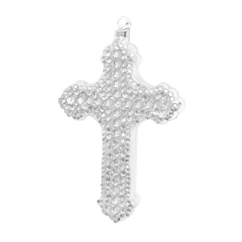 Baumschmuck Kreuz mit Strasssteinen Silberfarbig 10cm