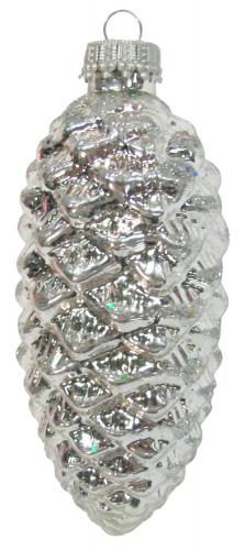 Silber 10cm Tannenzapfen aus Glas, mundgeblasen, handdekoriert (1)
