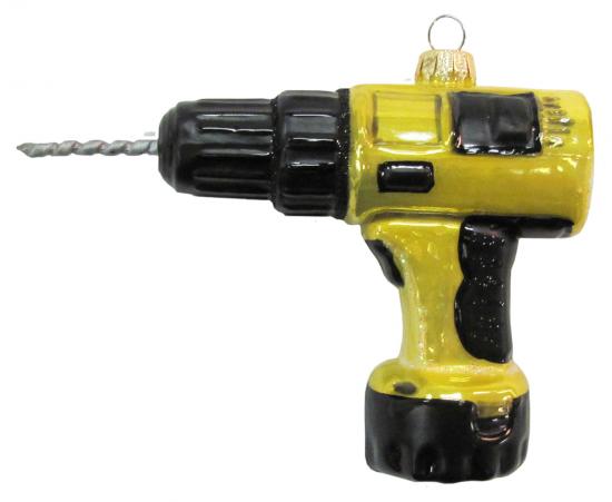 Schwarz/Gelb 12cm Bohrmaschine Glasornament, mundgeblasen und handekoriert