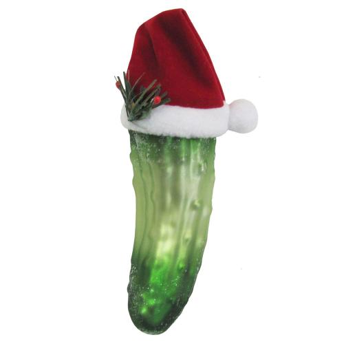 Baumschmuck Weihnachtsgurke mit Stoffhut Grn 14cm