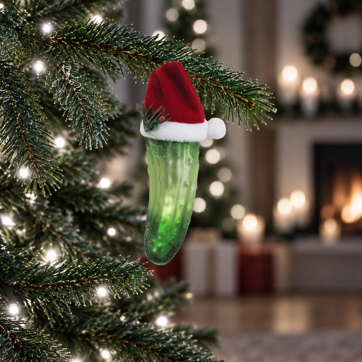 Baumschmuck Weihnachtsgurke mit Stoffhut Gr�n 14cm