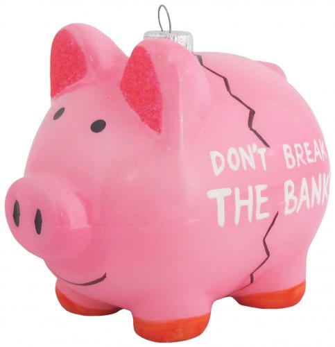 Sparschwein geflickt 10 cm, Glasornament, mundgeblasen, handdekoriert (1)