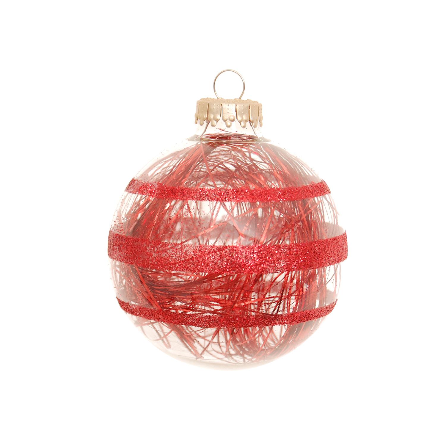 Weihnachtskugeln Glitterstreifen mit Tinsel Rot 7cm