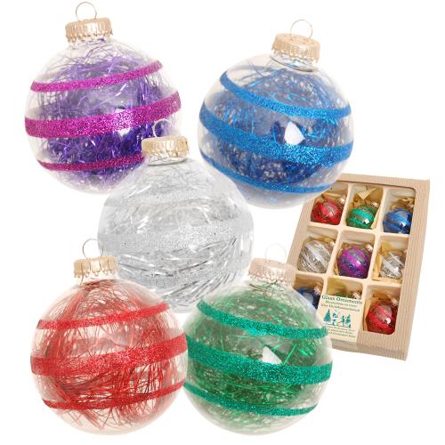 Weihnachtskugeln Glitterstreifen mit Tinsel Mehrfarbig 7cm